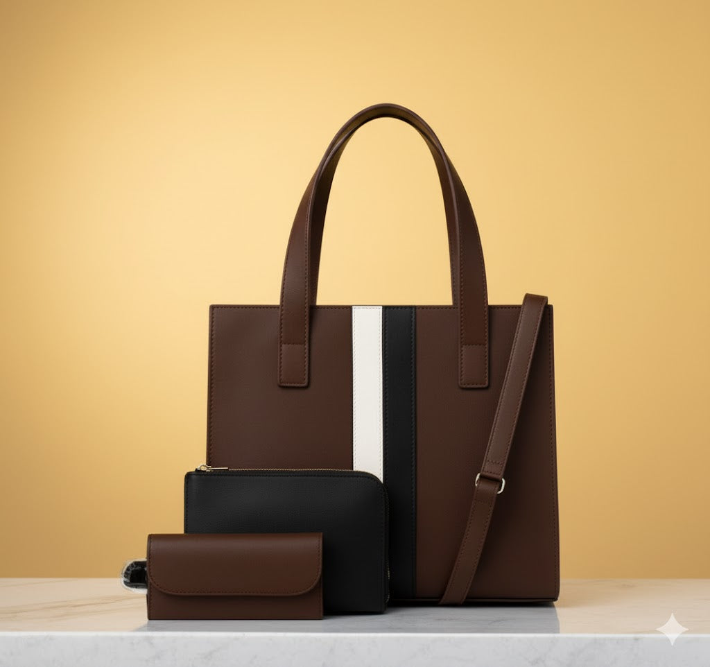 3-in-1 Triple Pouch Tote Bag Set | Ladies Shoulder Handbag & Crossbody Purse | Multi-Pouch Handbag | Ladies Tote Bag with Purse | Large Capacity Shoulder Bag | 3 Piece Handbag Set