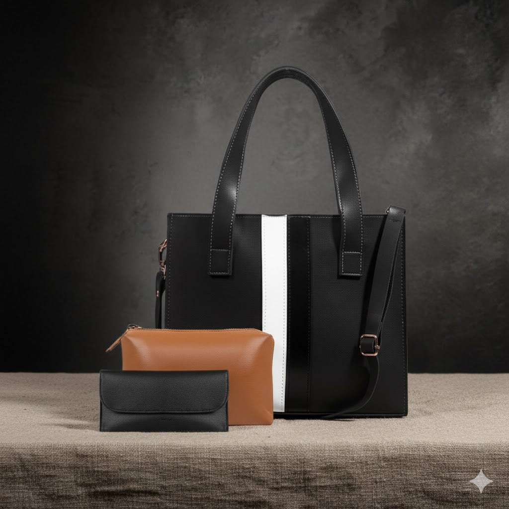 3-in-1 Triple Pouch Tote Bag Set | Ladies Shoulder Handbag & Crossbody Purse | Multi-Pouch Handbag | Ladies Tote Bag with Purse | Large Capacity Shoulder Bag | 3 Piece Handbag Set