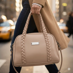 Braided Handbag Woven Leather Purse | Trendy Shoulder Tote for Women | Woven Leather Bag | Braided Vegan Leather | Knot Detail Handbag | Soft Woven Purse