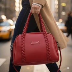 Braided Handbag Woven Leather Purse | Trendy Shoulder Tote for Women | Woven Leather Bag | Braided Vegan Leather | Knot Detail Handbag | Soft Woven Purse