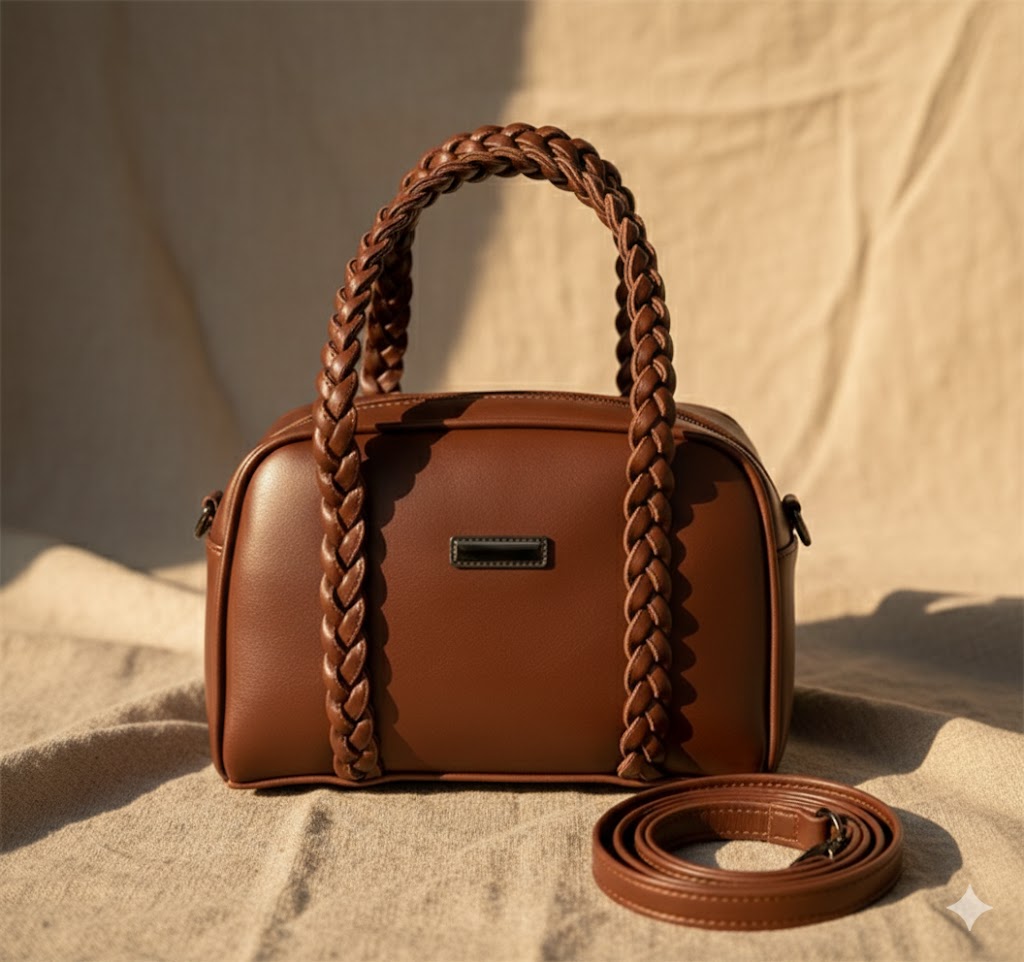 Braided Handbag Woven Leather Purse | Trendy Shoulder Tote for Women | Woven Leather Bag | Braided Vegan Leather | Knot Detail Handbag | Soft Woven Purse