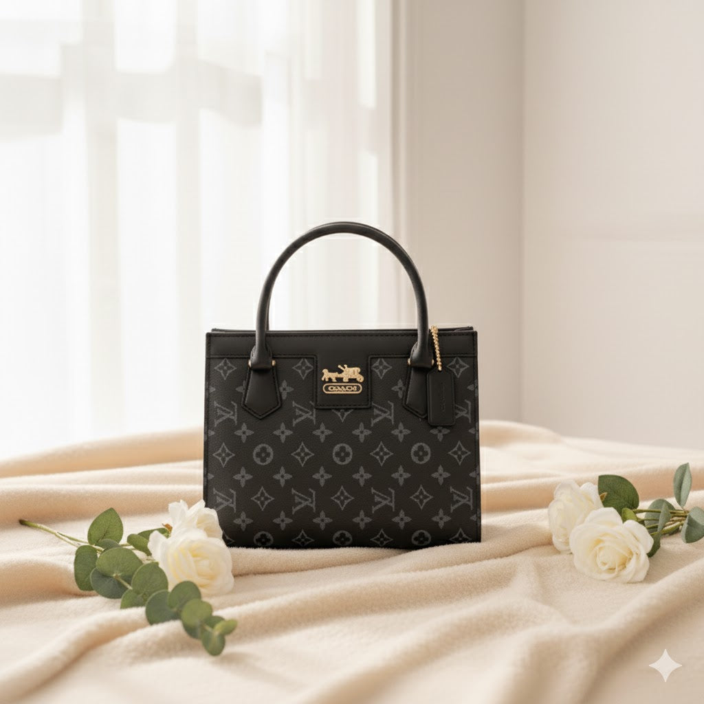 Signature Print Women's Satchel Bag - Designer Look Top Handle Handbag | printed satchel bag | designer-inspired purse | structured top handle bag | women's statement bag | everyday luxury tote