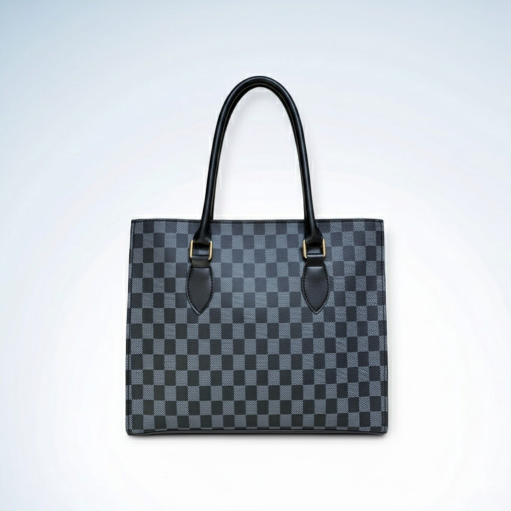 Checkers Pattern Ladies Handbag - Stylish Tote & Shoulder Bag for Women | Ladies Checkered Tote | Fashion Shoulder Satchel | Women's Daily Commuter Bag | Elegant Faux Leather Purse | Spacious Weekend Handbag