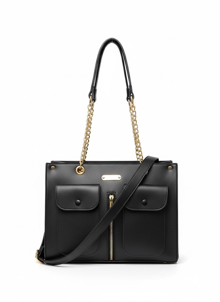 Dual Pocket Crossbody Shoulder Bag - Multi-Compartment PU Leather | Multi-Pocket Shoulder Bag | Double Compartment Purse | Organized Crossbody Bag | Everyday Work Purse | PU Leather Handbag