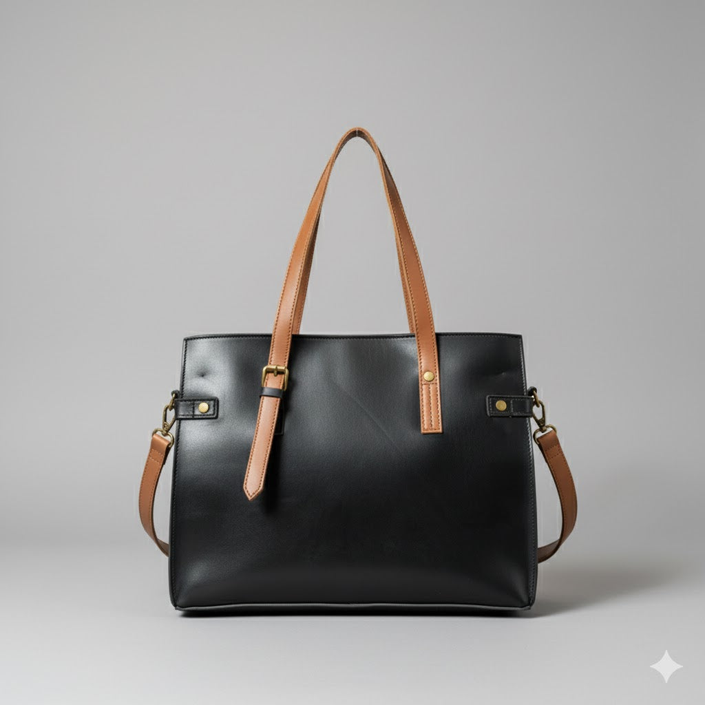 Classic Leather Tote Bag for Women - Timeless Ladies Work Shoulder Handbag | Genuine Leather Tote | Spacious Work Bag | Everyday Carryall Purse | Durable Ladies Handbag | Structured Shoulder Tote