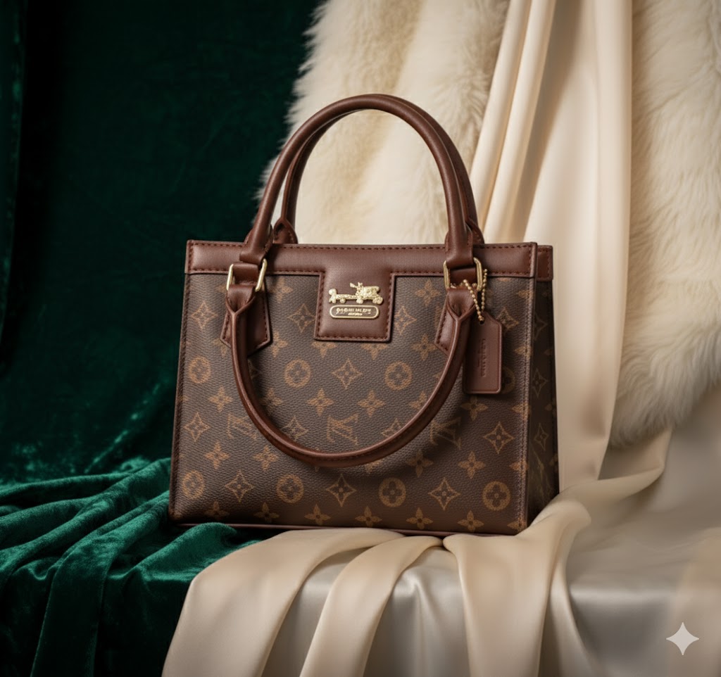 Signature Print Women's Satchel Bag - Designer Look Top Handle Handbag | printed satchel bag | designer-inspired purse | structured top handle bag | women's statement bag | everyday luxury tote