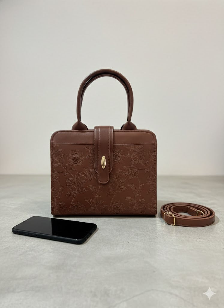 Floral Stitch Tote Bag for Women | Elegant Embroidered Top Handle Purse | Ladies Embroidered Handbag | Floral Stitch Shoulder Bag | Designer Inspired Tote | Unique Stitch Detail Purse | Elegant Day Bag Women