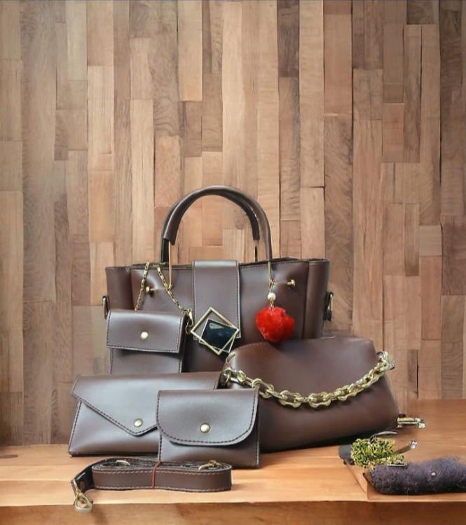 5-Piece Maroon Handbag Set: Versatile Shoulder Bag, Purse, & Clutch Combo | Bag Set | 5-in-1 Bag Combo | Ladies Shoulder Purse | Versatile Crossbody Set | Matching Handbag Wallet