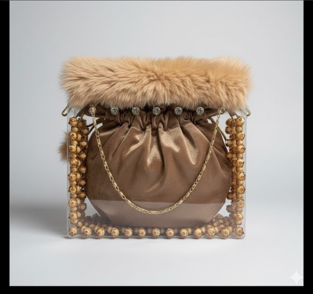 Handcrafted Pearl Potli Bag | Bridal & Wedding Clutch Purse with Drawstring | Elegant Drawstring Purse | Hand Beaded Bridal Potli | Luxury Ethnic Clutch Bag | Designer Pearl Wristlet Pouch