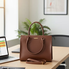 Royal Collection Structured Leather Tote | Laptop & Work Bag for Women | Professional Tote | Structured Work Bag | Neutral Leather Handbag | Everyday Business Bag | Chic Commuter Purse