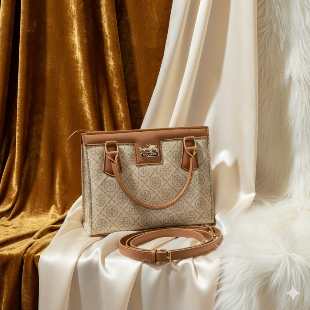 Signature Print Women's Satchel Bag - Designer Look Top Handle Handbag | printed satchel bag | designer-inspired purse | structured top handle bag | women's statement bag | everyday luxury tote