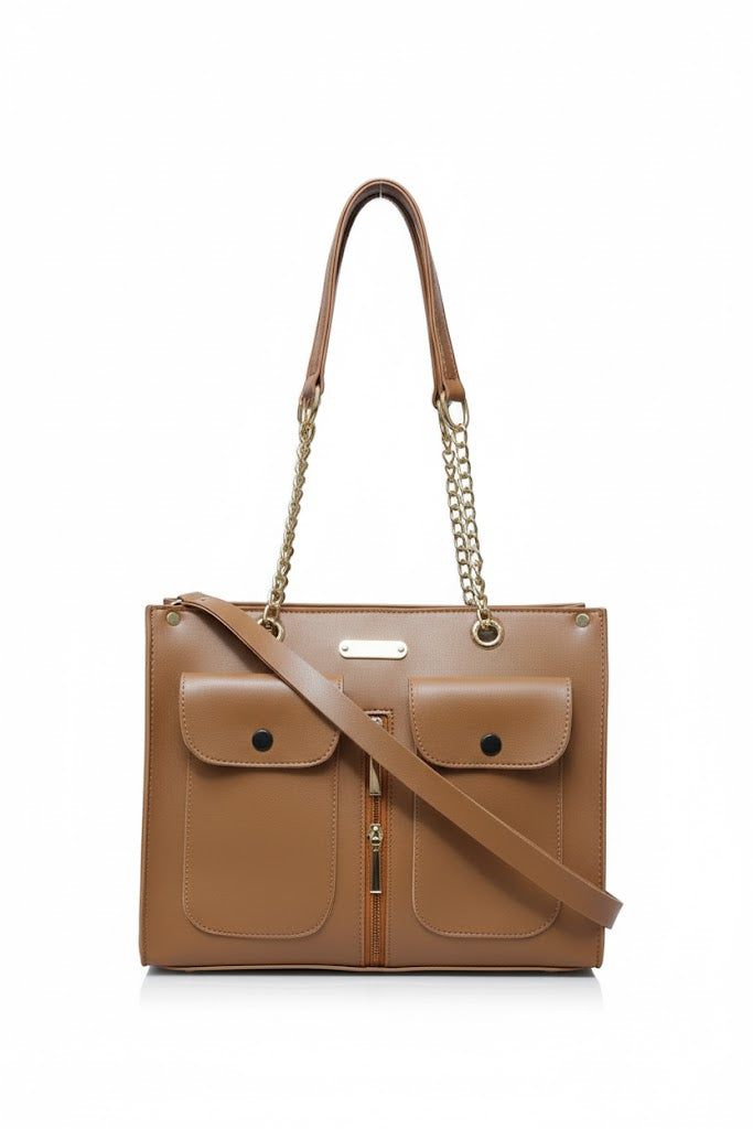 Dual Pocket Crossbody Shoulder Bag - Multi-Compartment PU Leather | Multi-Pocket Shoulder Bag | Double Compartment Purse | Organized Crossbody Bag | Everyday Work Purse | PU Leather Handbag