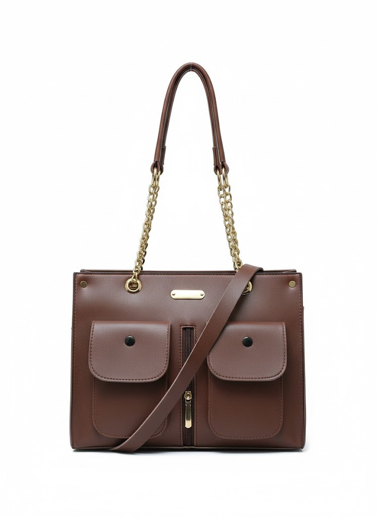 Dual Pocket Crossbody Shoulder Bag - Multi-Compartment PU Leather | Multi-Pocket Shoulder Bag | Double Compartment Purse | Organized Crossbody Bag | Everyday Work Purse | PU Leather Handbag