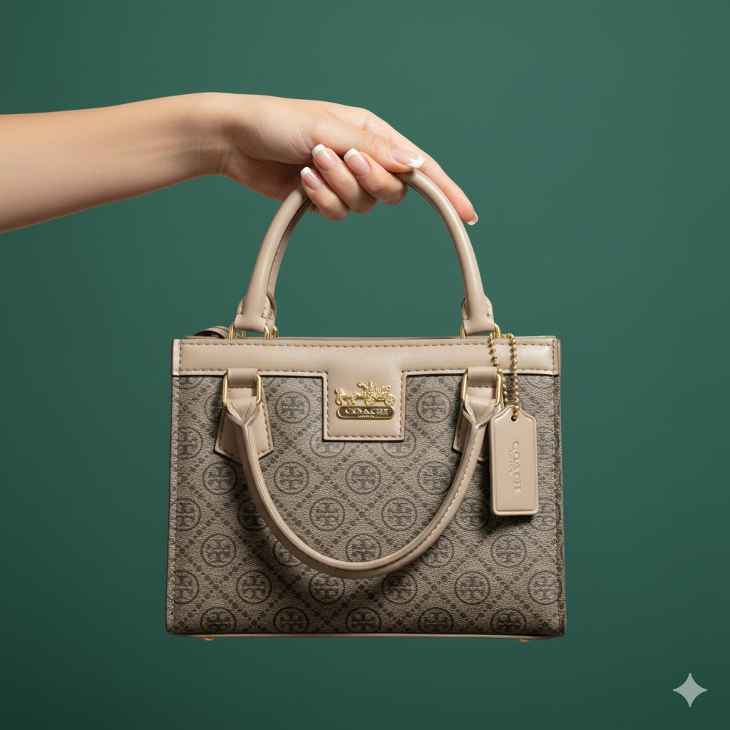 Signature Print Women's Satchel Bag - Designer Look Top Handle Handbag | printed satchel bag | designer-inspired purse | structured top handle bag | women's statement bag | everyday luxury tote