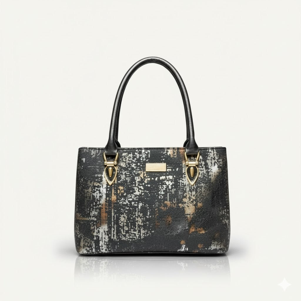 Metallic Textured Leather Handbag | Luxe Shoulder Tote | Metallic leather tote | Textured finish handbag | Designer look shoulder bag | Shimmering leather accessories | Elegant everyday carryall