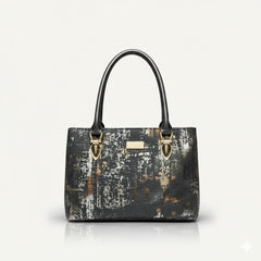 Metallic Textured Leather Handbag | Luxe Shoulder Tote | Metallic leather tote | Textured finish handbag | Designer look shoulder bag | Shimmering leather accessories | Elegant everyday carryall