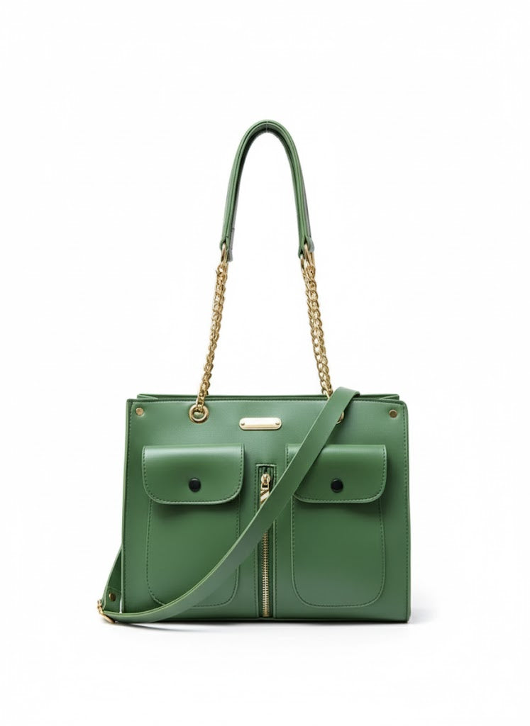 Dual Pocket Crossbody Shoulder Bag - Multi-Compartment PU Leather | Multi-Pocket Shoulder Bag | Double Compartment Purse | Organized Crossbody Bag | Everyday Work Purse | PU Leather Handbag