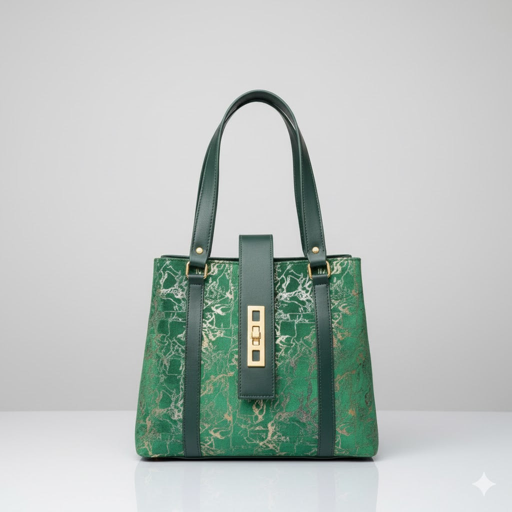 Metallic Textured Leather Handbag | Luxe Shoulder Tote | Metallic leather tote | Textured finish handbag | Designer look shoulder bag | Shimmering leather accessories | Elegant everyday carryall