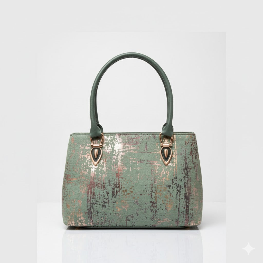 Metallic Textured Leather Handbag | Luxe Shoulder Tote | Metallic leather tote | Textured finish handbag | Designer look shoulder bag | Shimmering leather accessories | Elegant everyday carryall