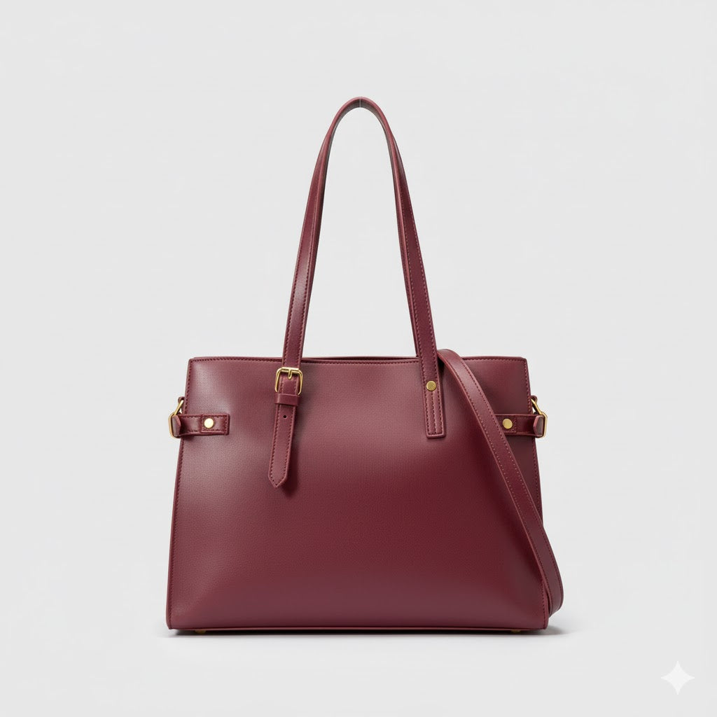 Classic Leather Tote Bag for Women - Timeless Ladies Work Shoulder Handbag | Genuine Leather Tote | Spacious Work Bag | Everyday Carryall Purse | Durable Ladies Handbag | Structured Shoulder Tote