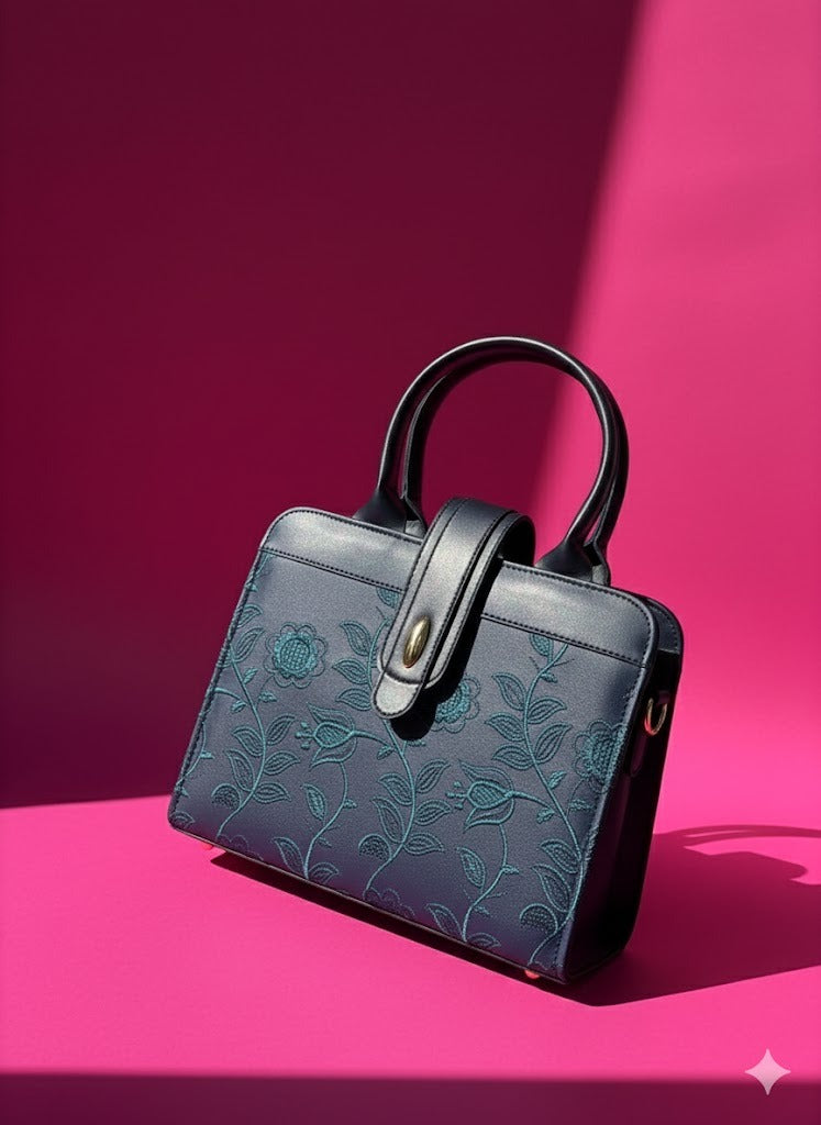 Floral Stitch Tote Bag for Women | Elegant Embroidered Top Handle Purse | Ladies Embroidered Handbag | Floral Stitch Shoulder Bag | Designer Inspired Tote | Unique Stitch Detail Purse | Elegant Day Bag Women