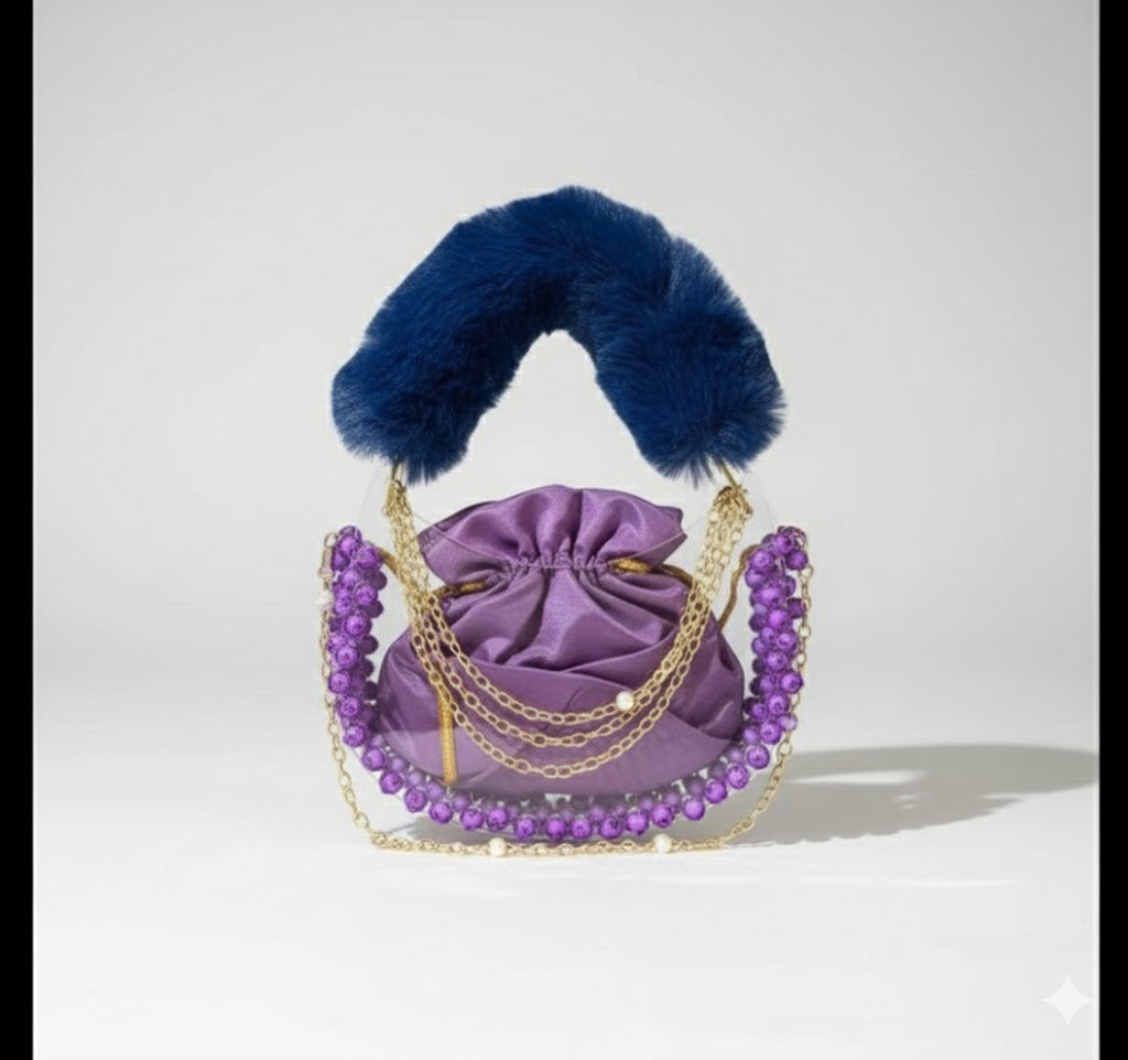 Handcrafted Pearl Potli Bag | Bridal & Wedding Clutch Purse with Drawstring | Elegant Drawstring Purse | Hand Beaded Bridal Potli | Luxury Ethnic Clutch Bag | Designer Pearl Wristlet Pouch