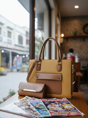 2-Piece Ladies Handbag Set with Purse | Front Pocket Tote Bag for Women | matching handbag and purse | stylish faux leather bags | women's 2 piece tote set