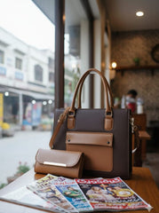 2-Piece Ladies Handbag Set with Purse | Front Pocket Tote Bag for Women | matching handbag and purse | stylish faux leather bags | women's 2 piece tote set