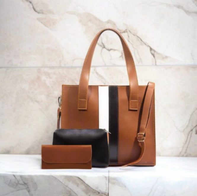 3-in-1 Triple Pouch Tote Bag Set | Ladies Shoulder Handbag & Crossbody Purse | Multi-Pouch Handbag | Ladies Tote Bag with Purse | Large Capacity Shoulder Bag | 3 Piece Handbag Set