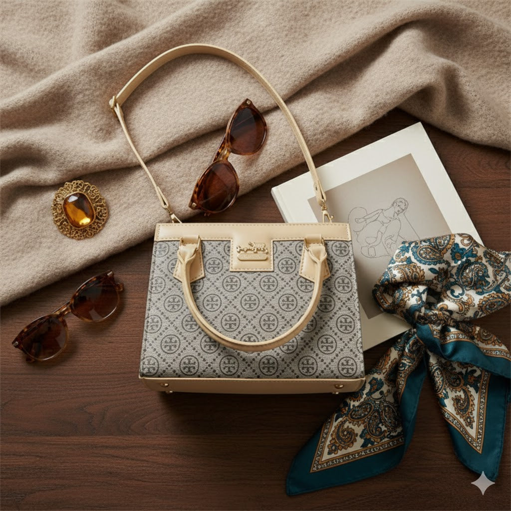 Signature Print Women's Satchel Bag - Designer Look Top Handle Handbag | printed satchel bag | designer-inspired purse | structured top handle bag | women's statement bag | everyday luxury tote