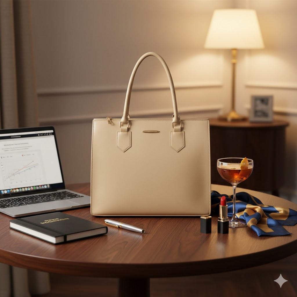 Royal Collection Structured Leather Tote | Laptop & Work Bag for Women | Professional Tote | Structured Work Bag | Neutral Leather Handbag | Everyday Business Bag | Chic Commuter Purse