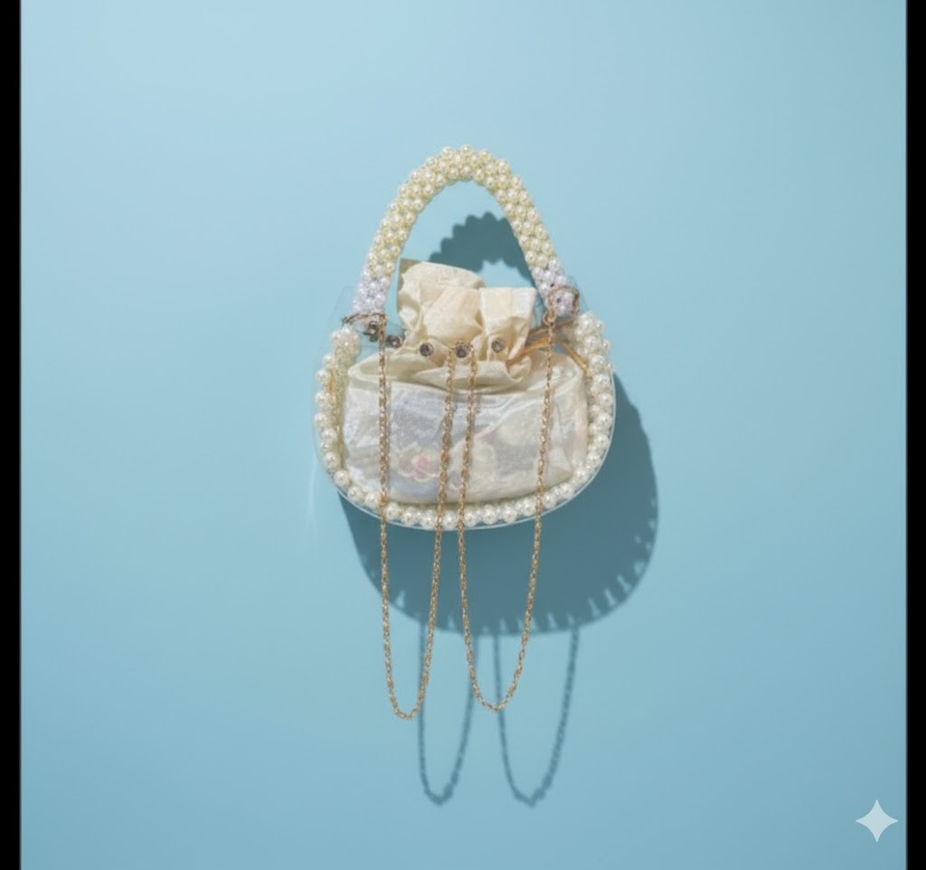 Handcrafted Pearl Potli Bag | Bridal & Wedding Clutch Purse with Drawstring | Elegant Drawstring Purse | Hand Beaded Bridal Potli | Luxury Ethnic Clutch Bag | Designer Pearl Wristlet Pouch