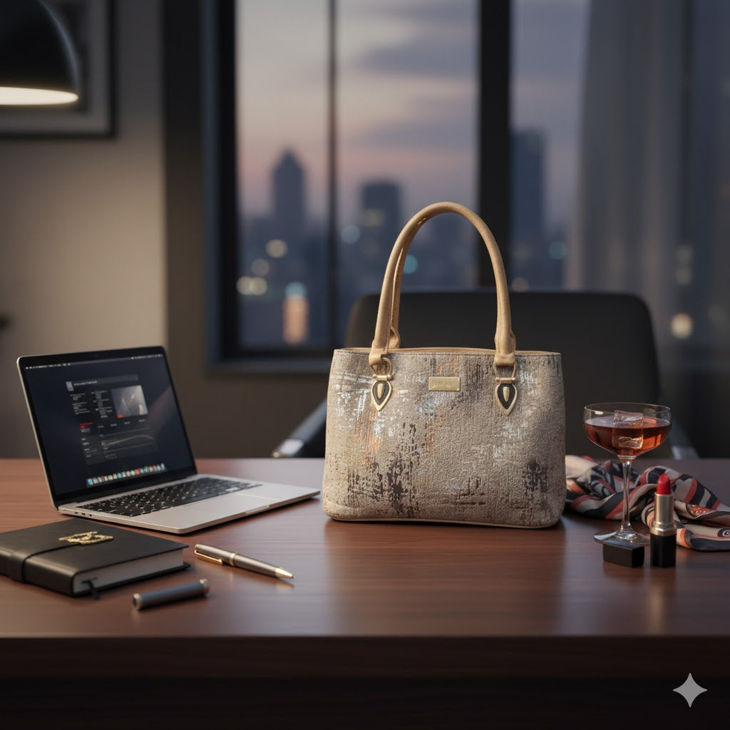 Metallic Textured Leather Handbag | Luxe Shoulder Tote | Metallic leather tote | Textured finish handbag | Designer look shoulder bag | Shimmering leather accessories | Elegant everyday carryall