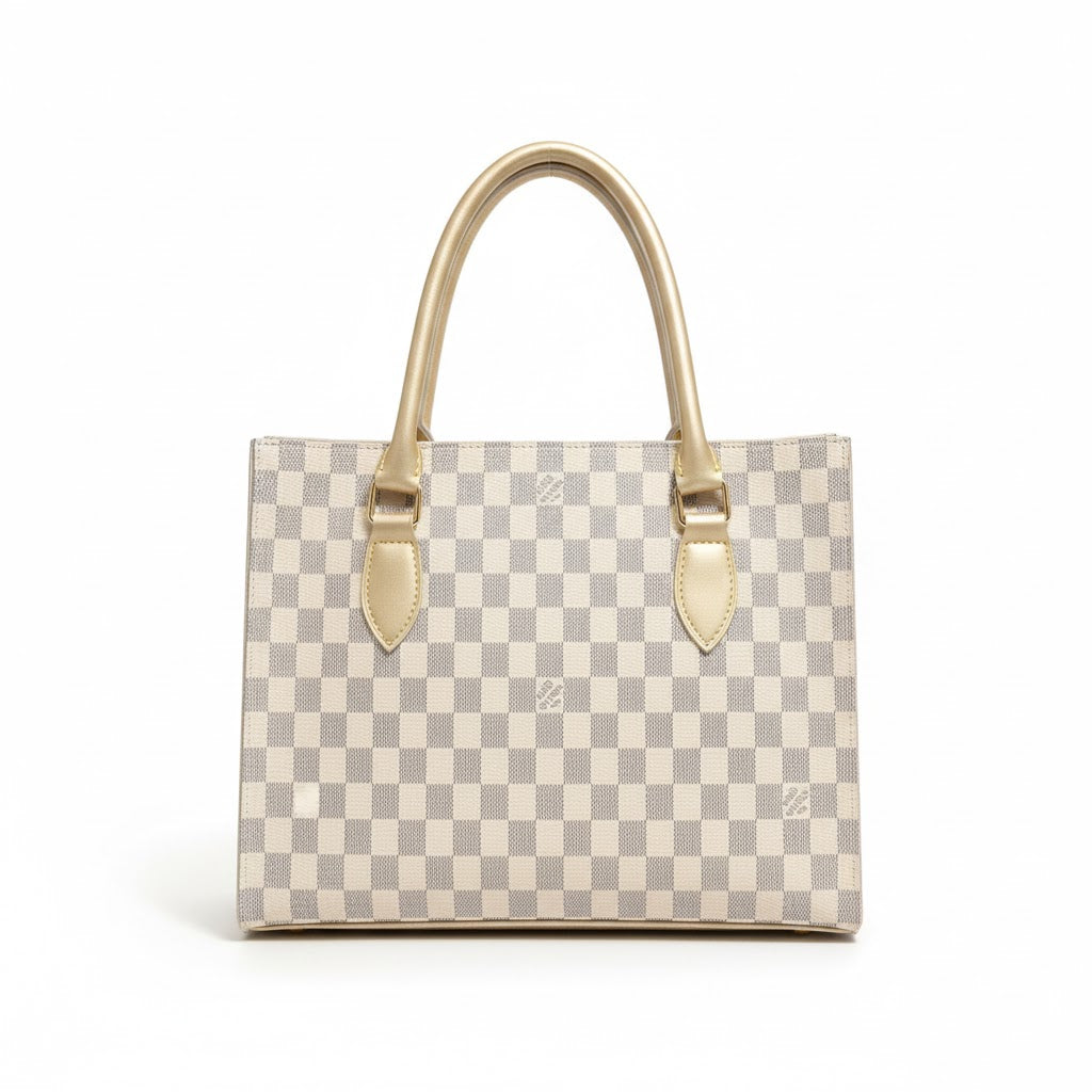 Checkers Pattern Ladies Handbag - Stylish Tote & Shoulder Bag for Women | Ladies Checkered Tote | Fashion Shoulder Satchel | Women's Daily Commuter Bag | Elegant Faux Leather Purse | Spacious Weekend Handbag