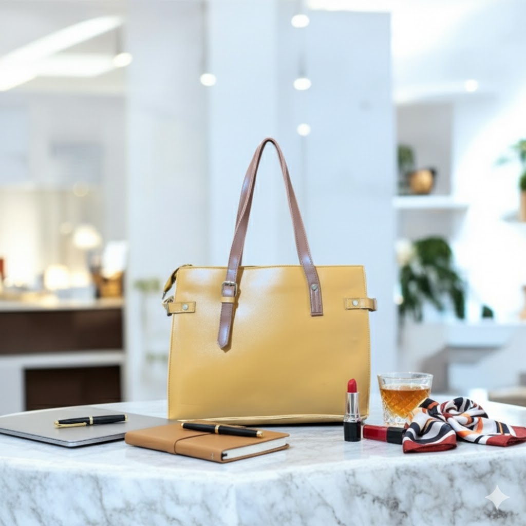 Classic Leather Tote Bag for Women - Timeless Ladies Work Shoulder Handbag | Genuine Leather Tote | Spacious Work Bag | Everyday Carryall Purse | Durable Ladies Handbag | Structured Shoulder Tote