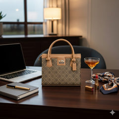 Signature Print Women's Satchel Bag - Designer Look Top Handle Handbag | printed satchel bag | designer-inspired purse | structured top handle bag | women's statement bag | everyday luxury tote