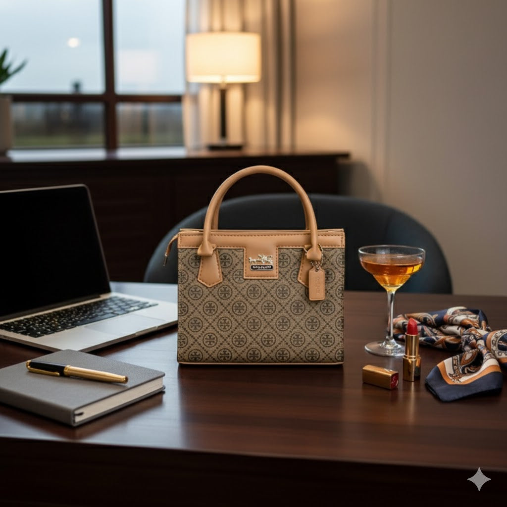 Signature Print Women's Satchel Bag - Designer Look Top Handle Handbag | printed satchel bag | designer-inspired purse | structured top handle bag | women's statement bag | everyday luxury tote